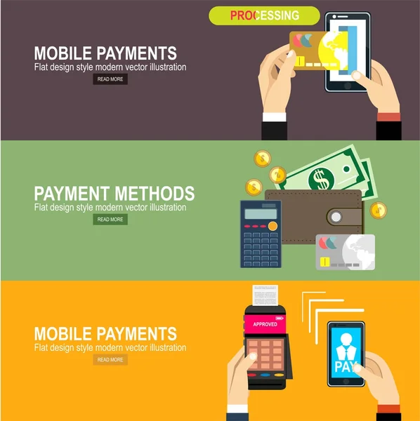 Paiement Ligne Project Management Mobile Paiements Par Carte Crédit Écran — Image vectorielle