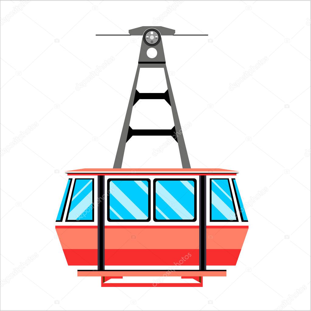 Funicular railway, cable railway, cable car isolated on white.