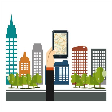 Akıllı şehir tasarımı. Sosyal medya ikonu. Teknoloji konsepti