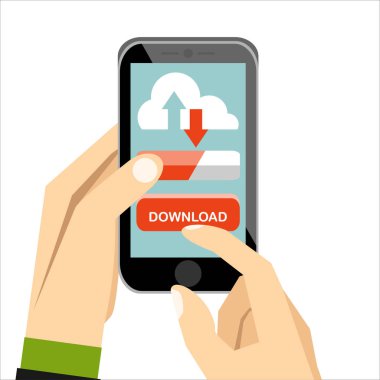 Acil durum numarası 911'i üstünde belgili tanımlık perde ile cep telefonu tutan el. Düz vektör çizim.