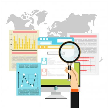 Düz resimde web analytics tasarımı, Seo optimizasyon. 