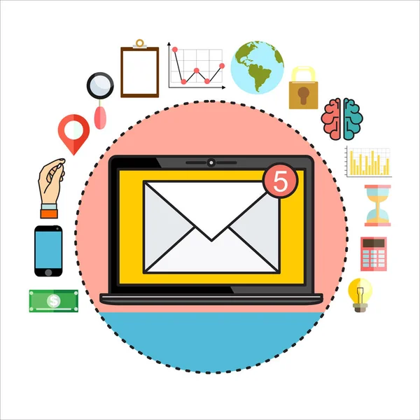 Laptop Met Envelop Open Mail Scherm Mail Marketing Internet Reclameconcepten — Stockvector