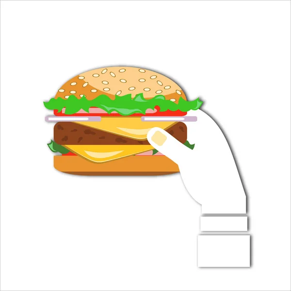 Hand Hält Einen Burger Vektor Illustration — Stockvektor