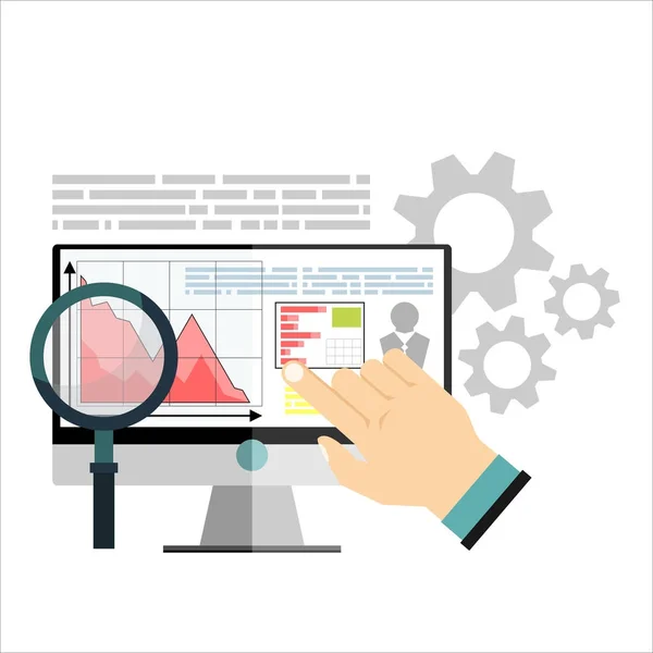 検索エンジン最適化サービス Seo のデータ分析とキーワードのフラットの Web ページ デザインのコンセプトを処理します — ストックベクタ