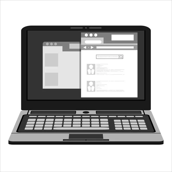 Ноутбук Открытым Браузером Плавающими Окнами Векторная Иллюстрация — стоковый вектор