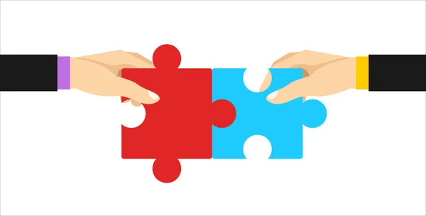 Teamwork Concept Puzzle Holding Hands Businessman Connecting Vector Illustration Flat — Stock Vector