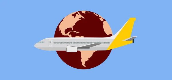 Globo Com Ícone Avião Ilustração Vetorial Estilo Design Plano — Vetor de Stock