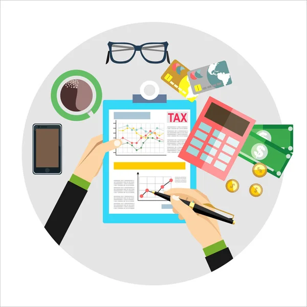 Conceito Pagamento Impostos Ilustração Vetorial Cálculos Negócios Design Plano Forma —  Vetores de Stock