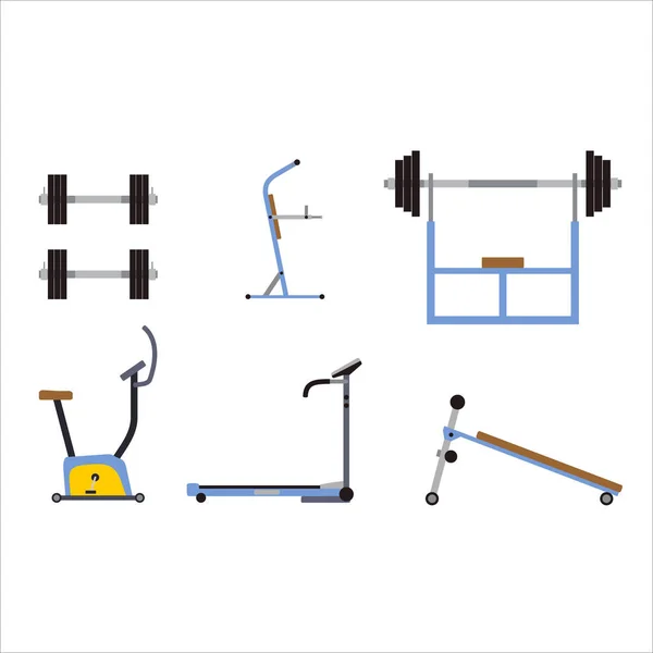 Płaska Konstrukcja Siłowni Fitness Ćwiczenia Sprzęt Ilustracje — Wektor stockowy