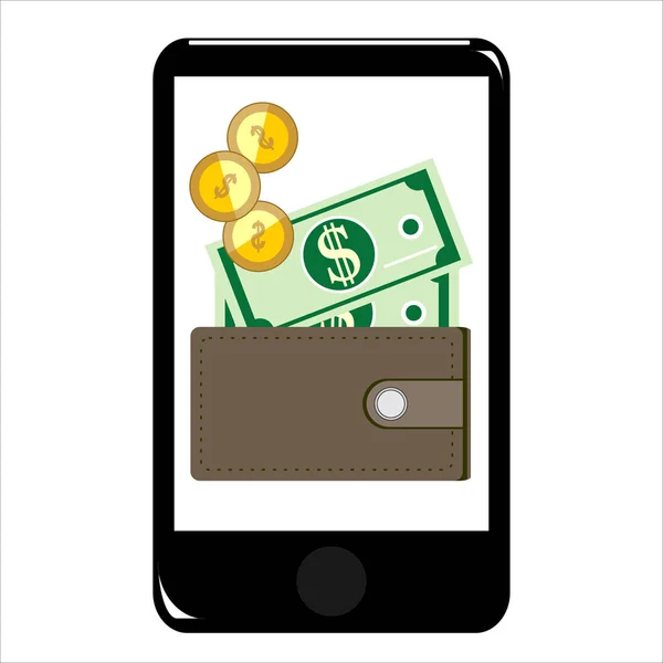 Icona Del Concetto Mobile Banking Banca Smartphone Con Soldi Illustrazione — Vettoriale Stock