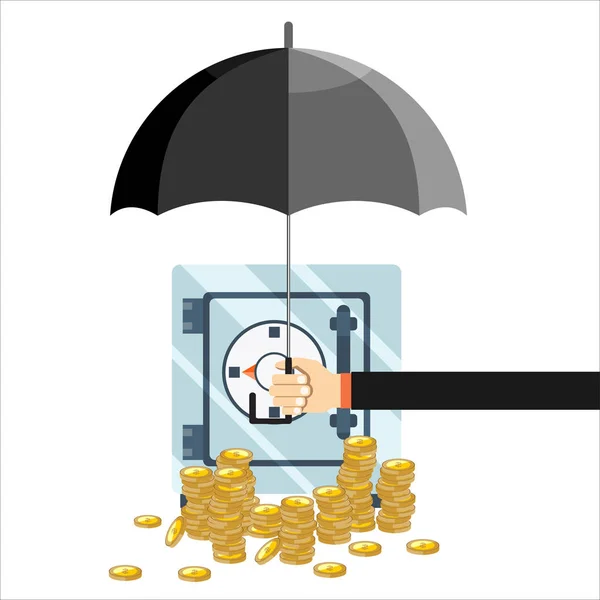 Hand Holding Umbrella Protect Money Illustration Financial Savings Concept — Stock Vector