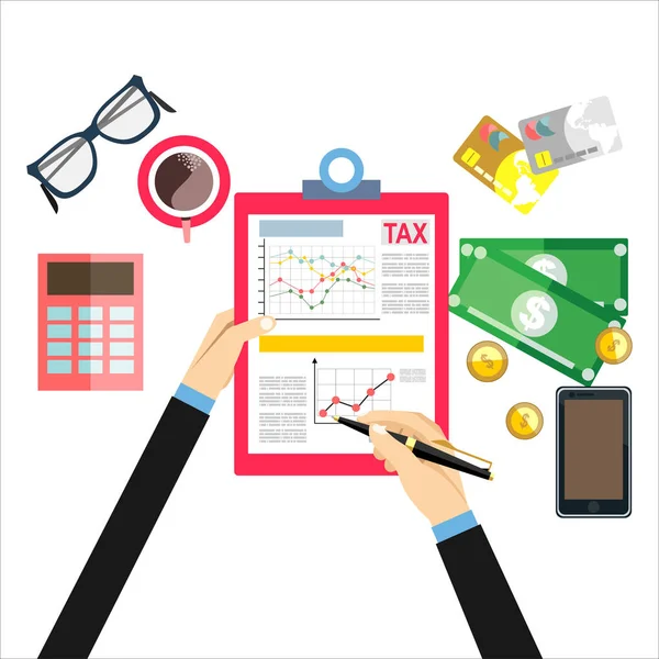 Koncepcja Płatności Podatku Ilustracja Wektorowa Obliczenia Finansowe Płaska Konstrukcja Formularz — Wektor stockowy