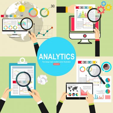 Analytics bilgi ve geliştirme web sitesi istatistik. Kavramlar için web afiş, baskılı ve promosyon malzemeleri