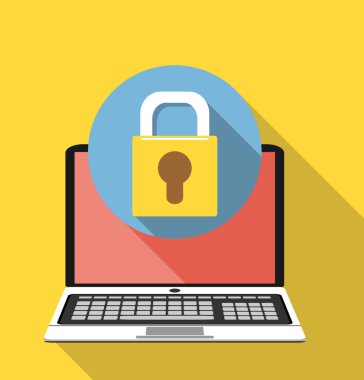 Laptop ve kilit. Bilgisayar güvenliği, gizlilik, parola koruma kavramları.