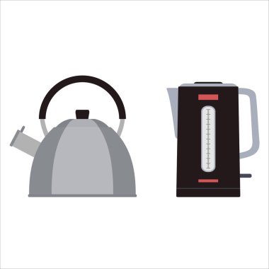Çaydanlık ve elektrikli su ısıtıcısı. Vektör çizim 