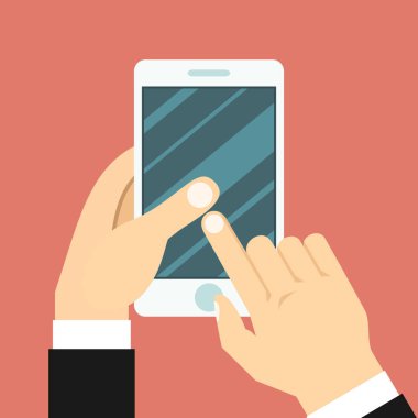 Holding smartphone düz simgesi, vektör, illüstrasyon eller 