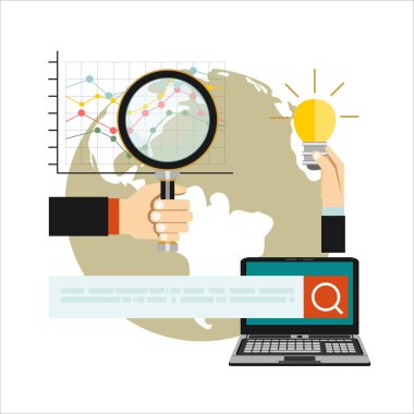 Analytics bilgi ve geliştirme web sitesi istatistik. Kavramlar için web afiş, baskılı ve promosyon malzemeleri