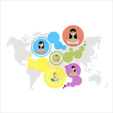 Sosyal ağ kavramı. Düz tasarlamak Web siteleri Infographic tasarımı için. Haberleşme sistemleri ve teknolojileri.