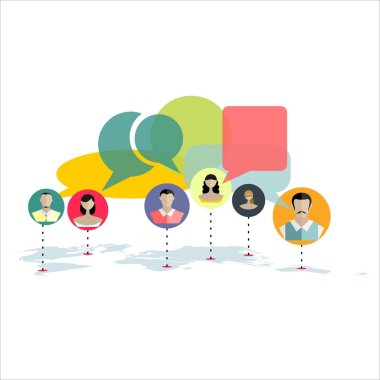 Sosyal ağ kavramı. Düz tasarlamak Web siteleri Infographic tasarımı için. Haberleşme sistemleri ve teknolojileri