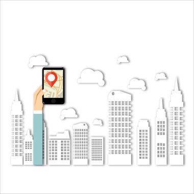Cep telefonu gps navigasyon kavramı, vektör çizim