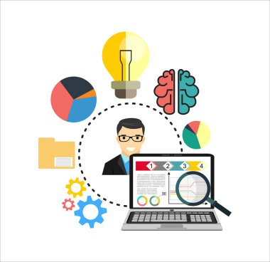 Düz resimde web analytics tasarımı, Seo optimizasyon.