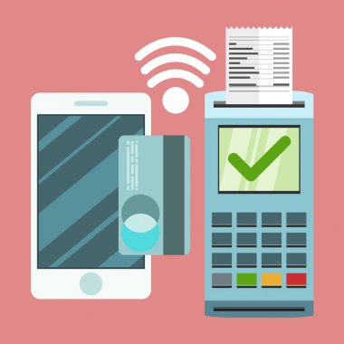 ödeme terminal smartphone ve kredi kartı simgesi, satış konsepti, vektör, illüstrasyon noktası ile