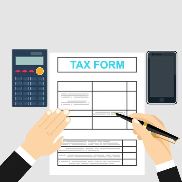 Vergi Ödeme Kavramı Hesaplamalar Vektör Illustration Düz Tasarım Vergi Formu — Stok Vektör