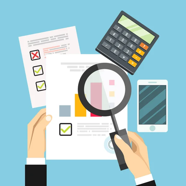 Accountant Werken Bureau Boekhoudkundige Papierwerk Business Onderzoek Financiële Audit Tax — Stockvector