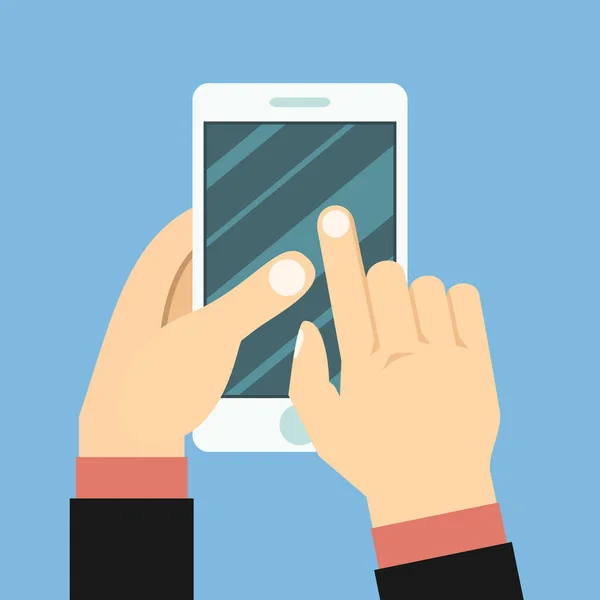 Mãos Segurando Ícone Plano Smartphone Vetor Ilustração — Vetor de Stock