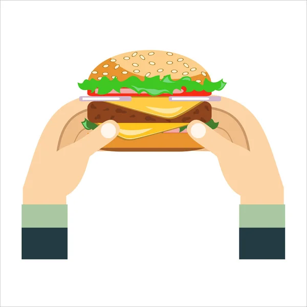 Hände Die Einen Hamburger Halten Vektorillustration — Stockvektor