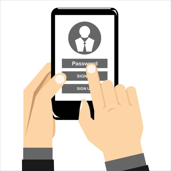Συνδεθείτε Στη Σελίδα Στην Οθόνη Του Smartphone Χέρι Κρατήστε Smartphone — Διανυσματικό Αρχείο