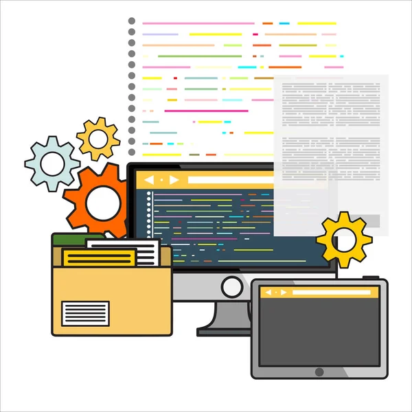 Codificación Programación Banner Programación Concepto Diseño Plano — Archivo Imágenes Vectoriales