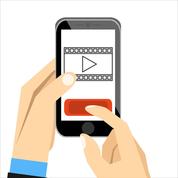 Smartphone de mano con reproductor de vídeo — Vector de stock