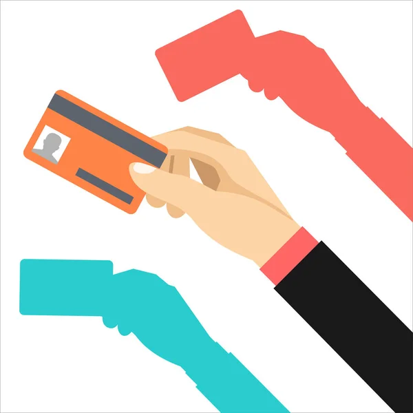 Mão Com Cartão Crédito Design Plano Ilustração —  Vetores de Stock