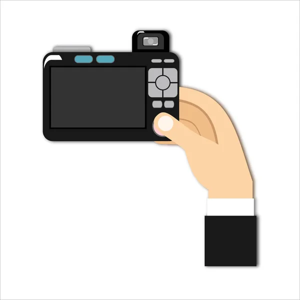 Hand Holding Digital Camera Blank Screen Flat Style — Stock Vector