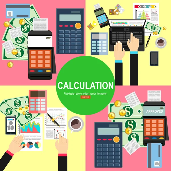 Concepto Cálculo Diseño Plano Ilustración Vectorial Cálculos Financieros — Archivo Imágenes Vectoriales