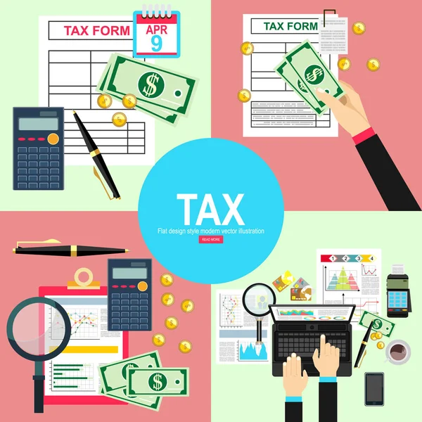 Daňová Koncepce Platby Vektorové Ilustrace Obchodních Výpočtů Plochý Design Daňový — Stockový vektor