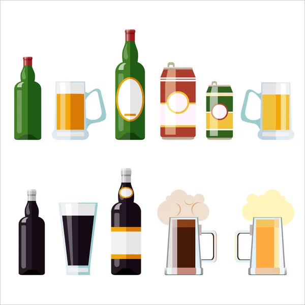 Conjunto Ilustraciones Cerveceras Aisladas Sobre Fondo Blanco Ilustración Vectorial — Vector de stock