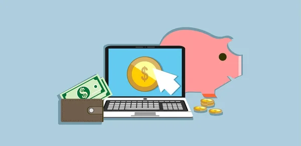 Pagar Por Clique Ganhar Dinheiro Online Conceitos Laptop Mouse Cursor — Vetor de Stock