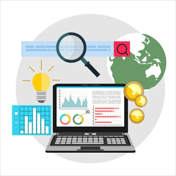 Analytics Informatie Ontwikkeling Website Statistiek Concepten Voor Webbanners Afgedrukt Promotiemateriaal — Stockvector