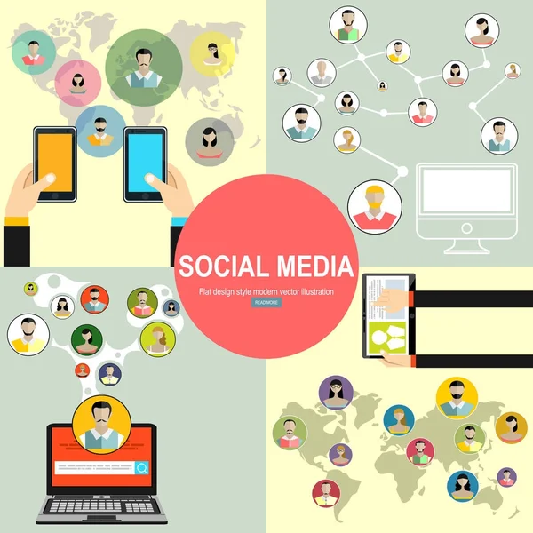 Векторні Ілюстрації Концепції Онлайн Спілкування Соціальних Медіа Концепції Веб Банерів — стоковий вектор