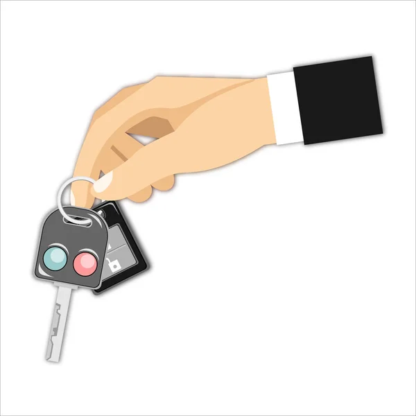 Έννοια Αυτοκίνητο Ενοικίασης Πώλησης Στην Επίπεδη Στυλ Χέρι Που Κρατά — Διανυσματικό Αρχείο