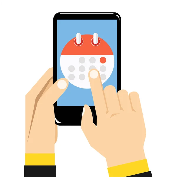 Ícone Calendário Agenda Aplicativo Planejamento Tela Smartphone Mão Segura Smartphone — Vetor de Stock