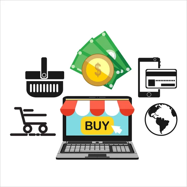 Comercio Electrónico Conceptos Compras Línea Ilustración Vectorial — Vector de stock