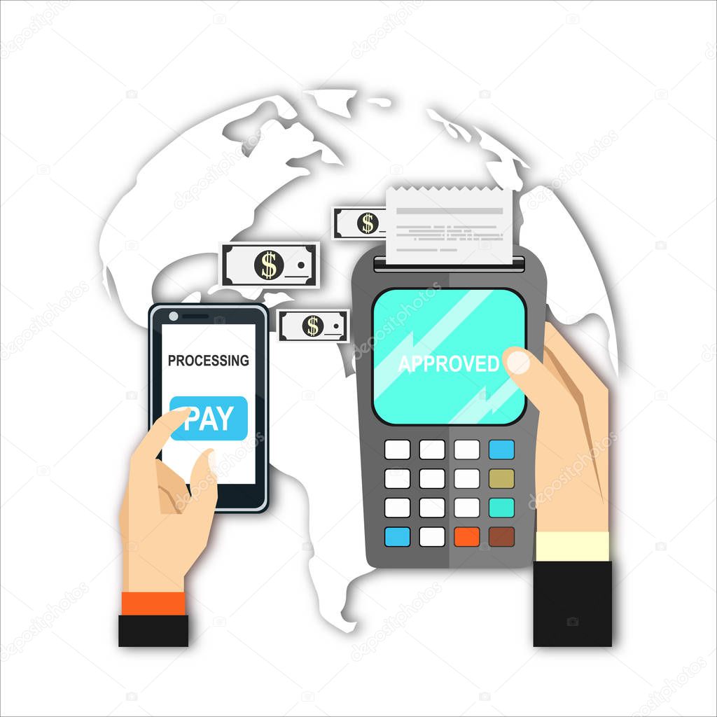 Mobile payments.Transaction and paypass and NFC. illustration