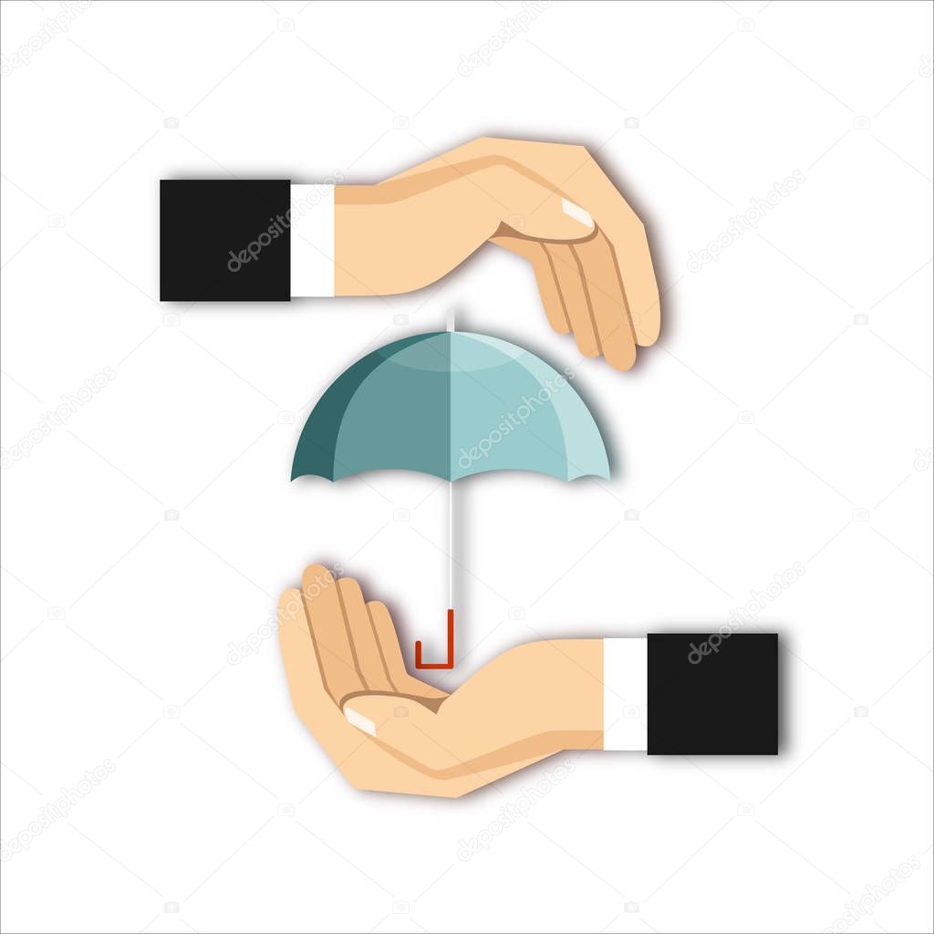 Hands of man holding an umbrella, vector illustration