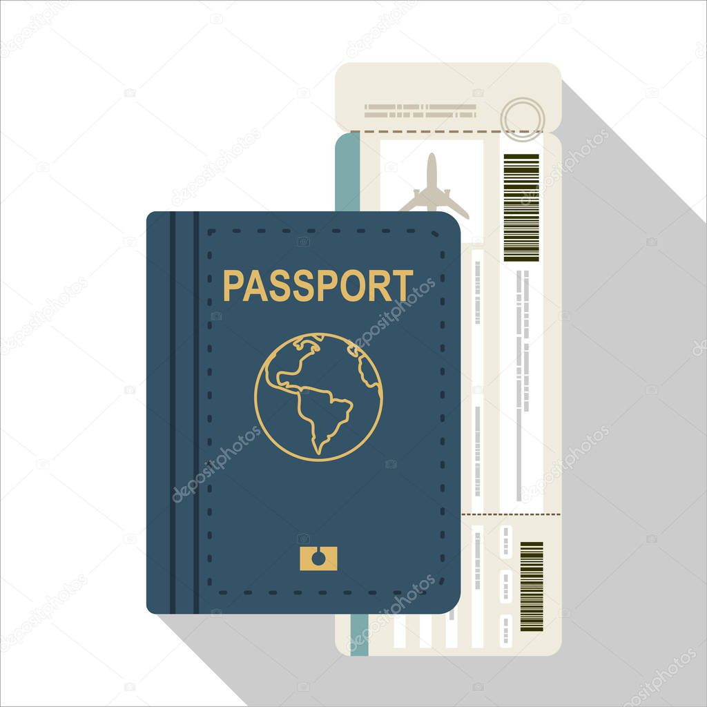 passport with ticket inside icon, vector, illustration