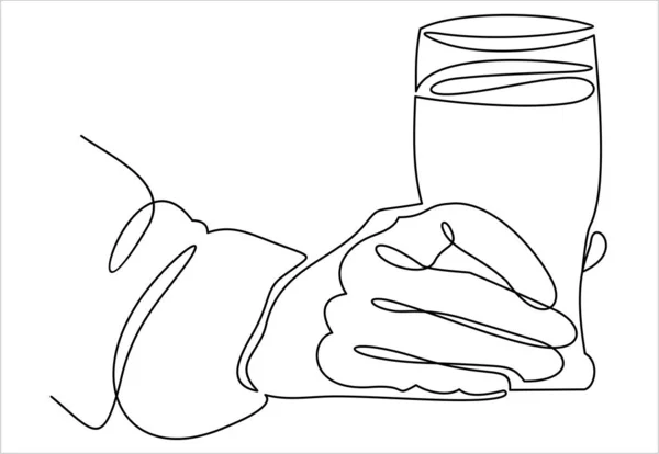 Hand Met Glas Bier Een Dunne Lijn Concept Gewoon Vectorillustratie — Stockvector