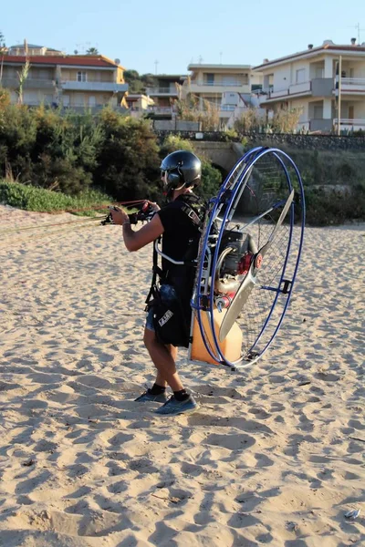 Motor Paragliding Pilot Effort Lift Sail Process Taking — ストック写真