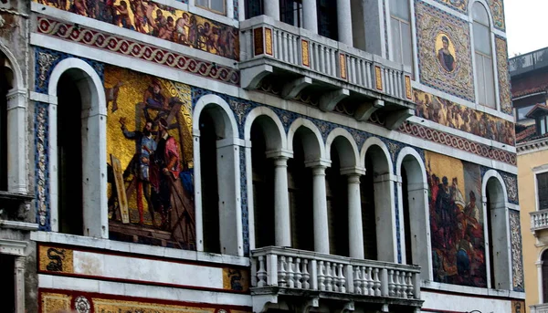 Veneza Itália Dezembro 2018 Evocativa Imagem Projeto Mosaico Fachada Palácio — Fotografia de Stock